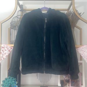 Daisy Fuentes Emerald Green Faux Fur Cozy Hoodie Athleisure Fall Winter